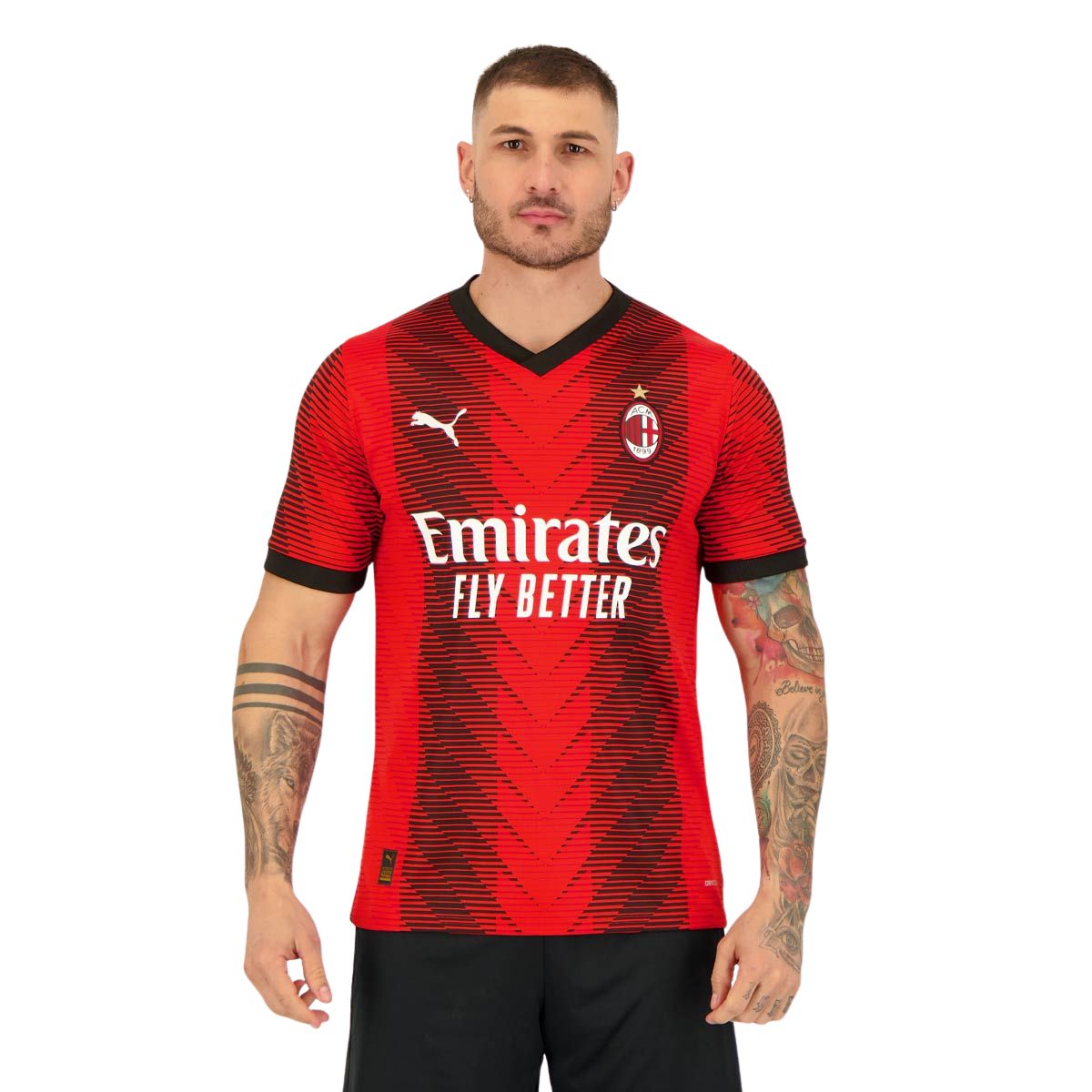 Camisa Milan I 23/24 Torcedor Puma Masculina - Vermelha e Preta